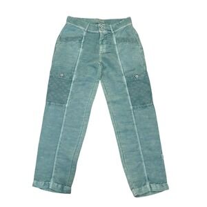 Sundance Catalog Mint Green Linen blend Cropped Lace Accent Pants Comfy 4 Petite